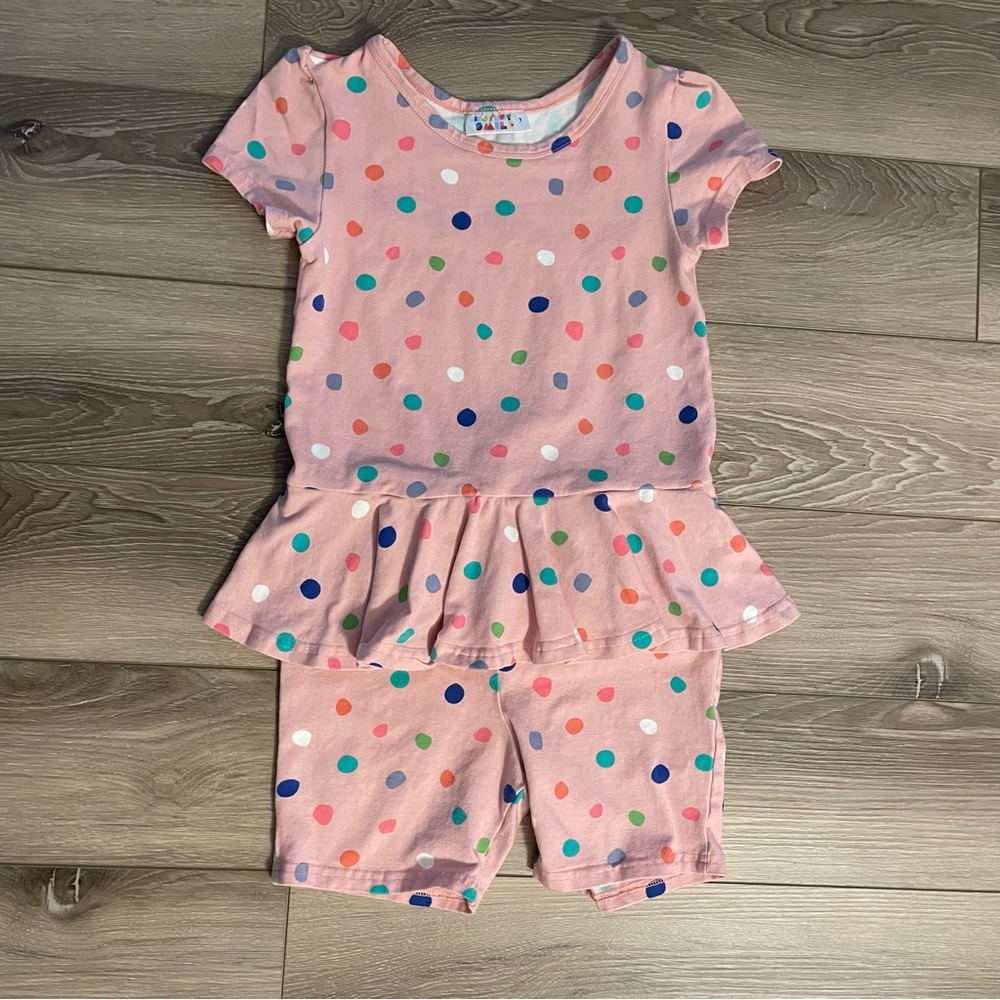 Dot Dot Smile Girl’s 7 Pink Polka Dot Peplum Top and Shorts One Piece Outfit